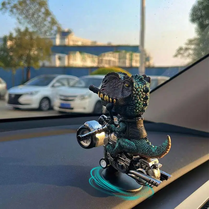 Drift Car Ornament Dinosaur Rides Motorcycle Model Ornament Collectible Drifting Model Dynamic Ornaments for Car Lovers Desk