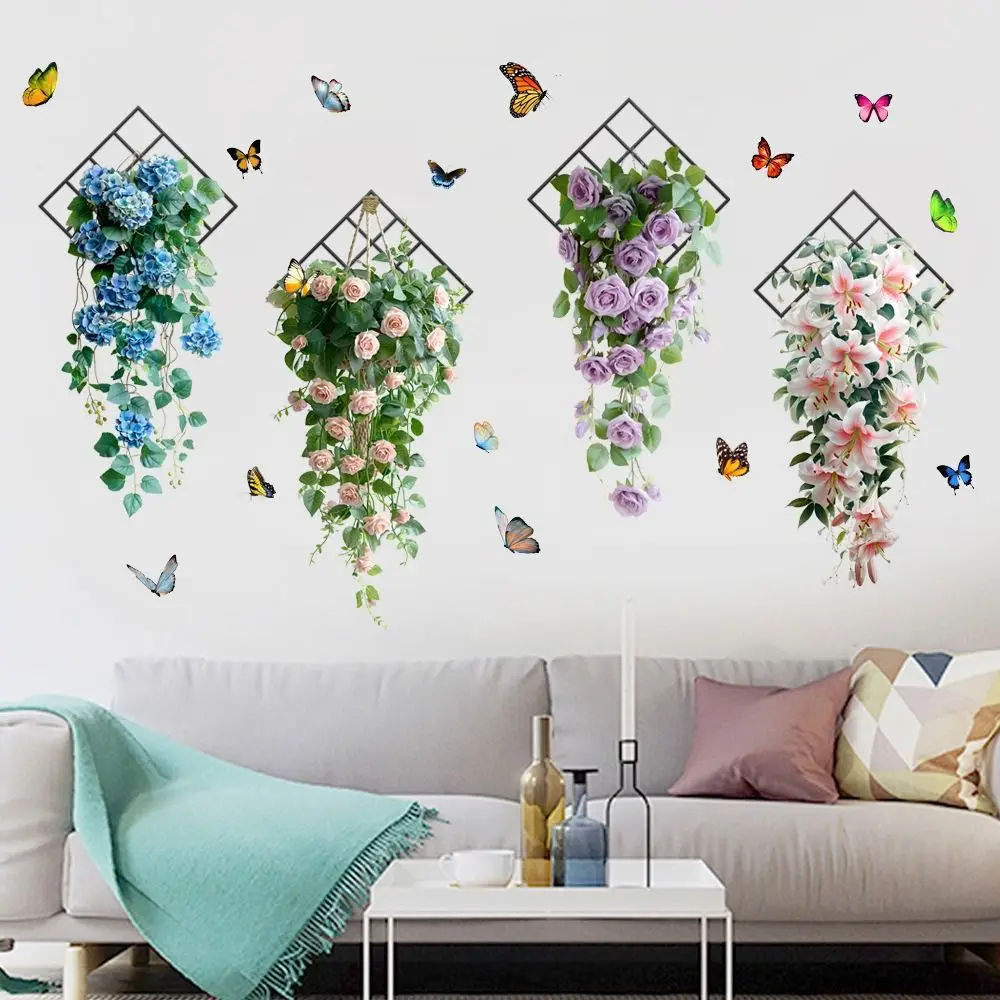 

3D Design Wall Sticker Flower & Butterfly Self-adhesive Mural Art Flower Basket Multicolor Beautifual Decals Bedroom Livingroom