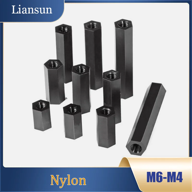 

100-20pcs Nylon Hexagonal Column M4 M5 M6 Double-Passage Black Support Column Lsolation Support Column Support Screw/nut Pillar