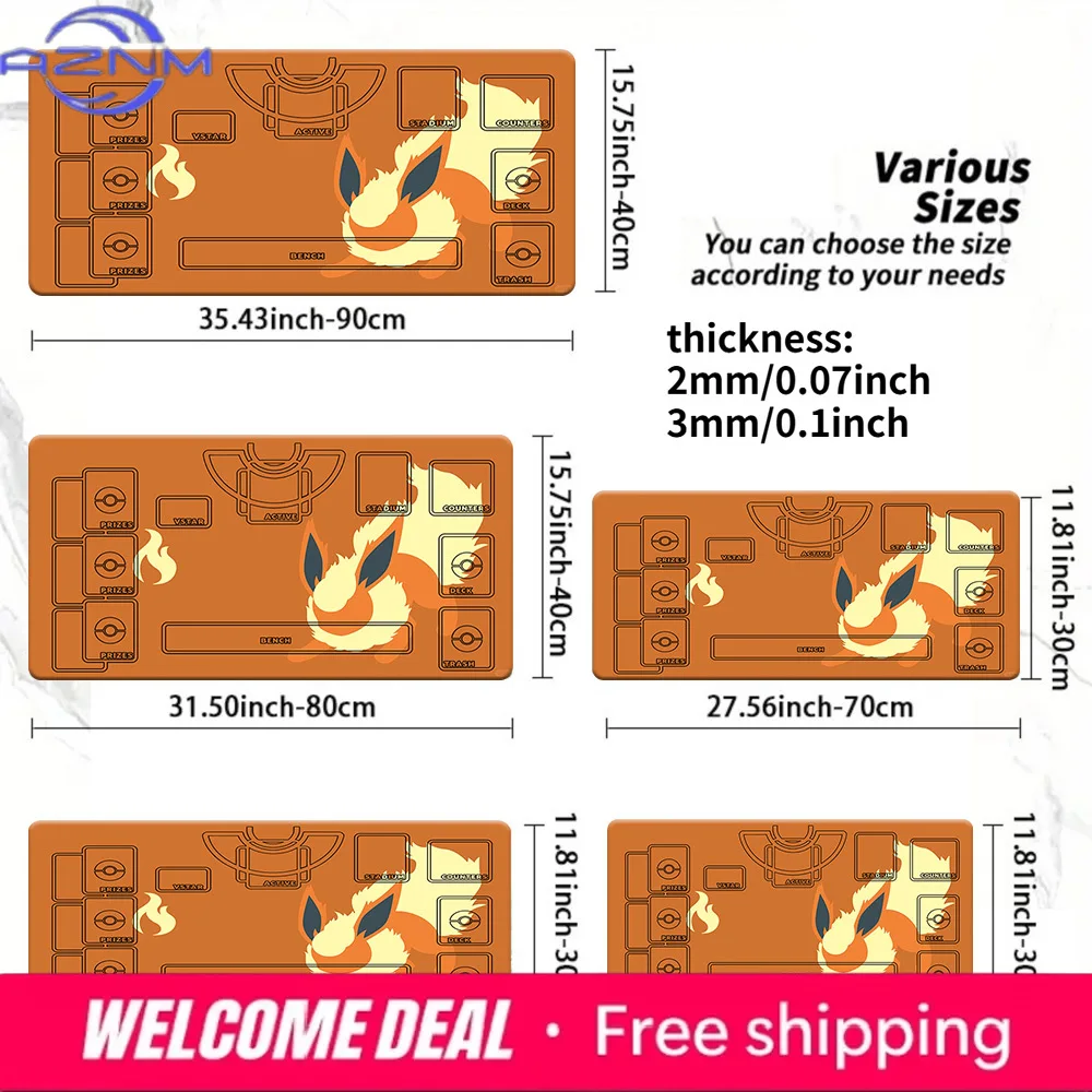 Minimalist Flareon Pokemon TCG Battle Playmat Large Non-Slip Card Game Gaming Mouse Pad Desk Table Mat Multi Sizes