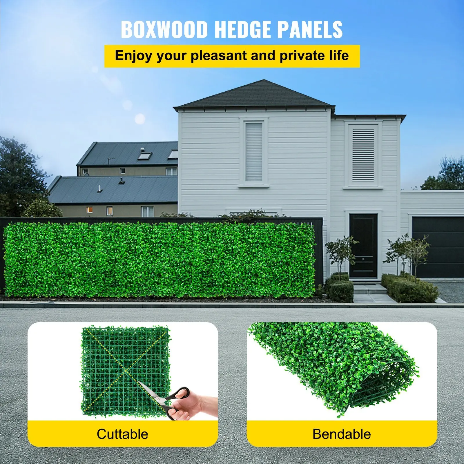 VEVOR Artificial Boxwood Panel UV 48pcs Boxwood Hedge Wall Panels Artificial Grass Backdrop Wall 10X10