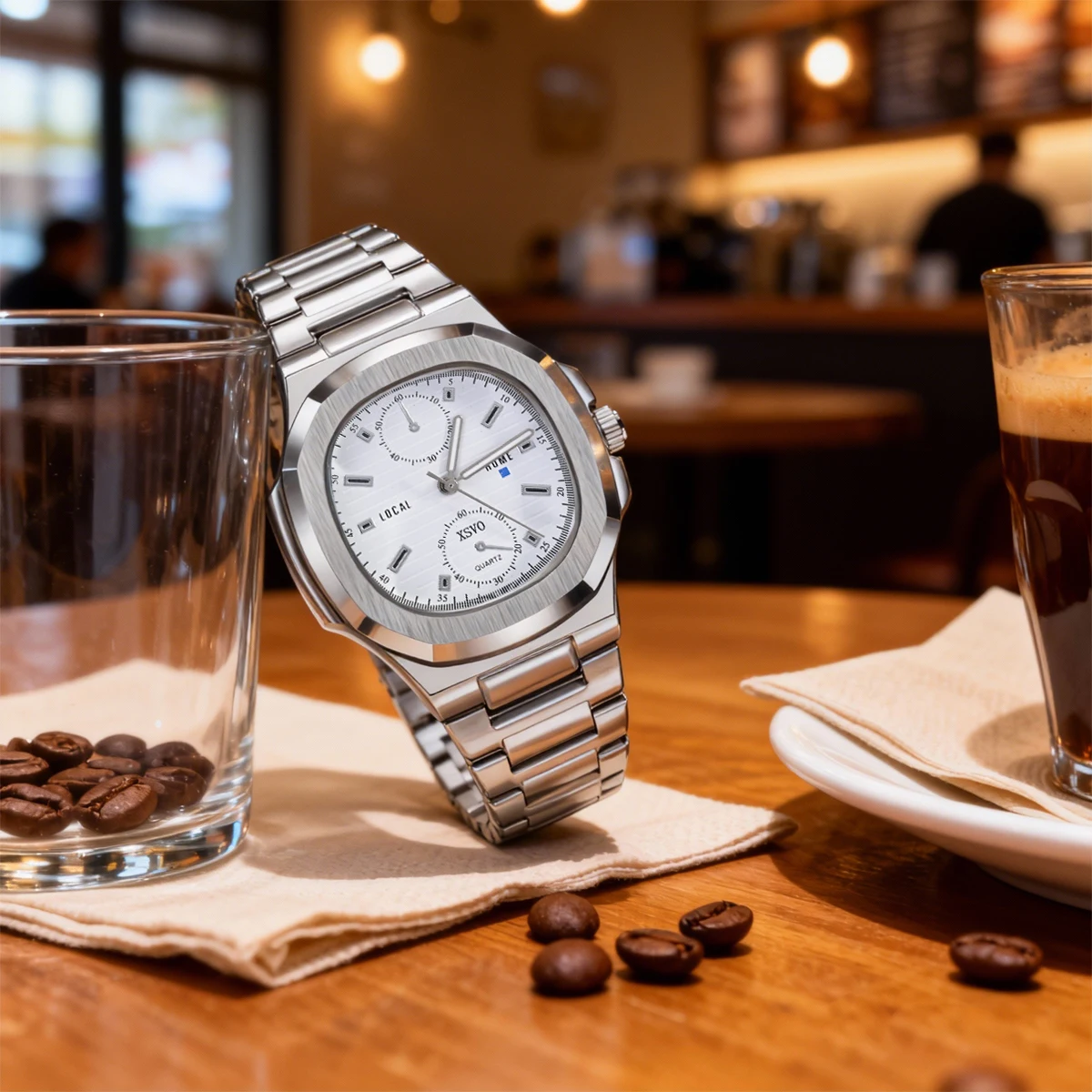 

Мужские часы класса люкс с двойным временем, из нержавеющей стали - кварцевые наручные часы-хронограф с несколькими дополнительными циферблатами для бизнеса и путешествий