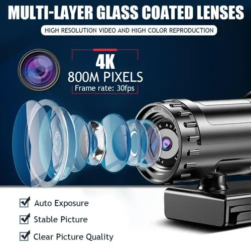 Imagen 2 del producto Cámara web Autofocus 1080p/2K/4K para ordenador, Webcam de Red HD, USB en vivo, giratoria con trípode para videoconferencia en vivo