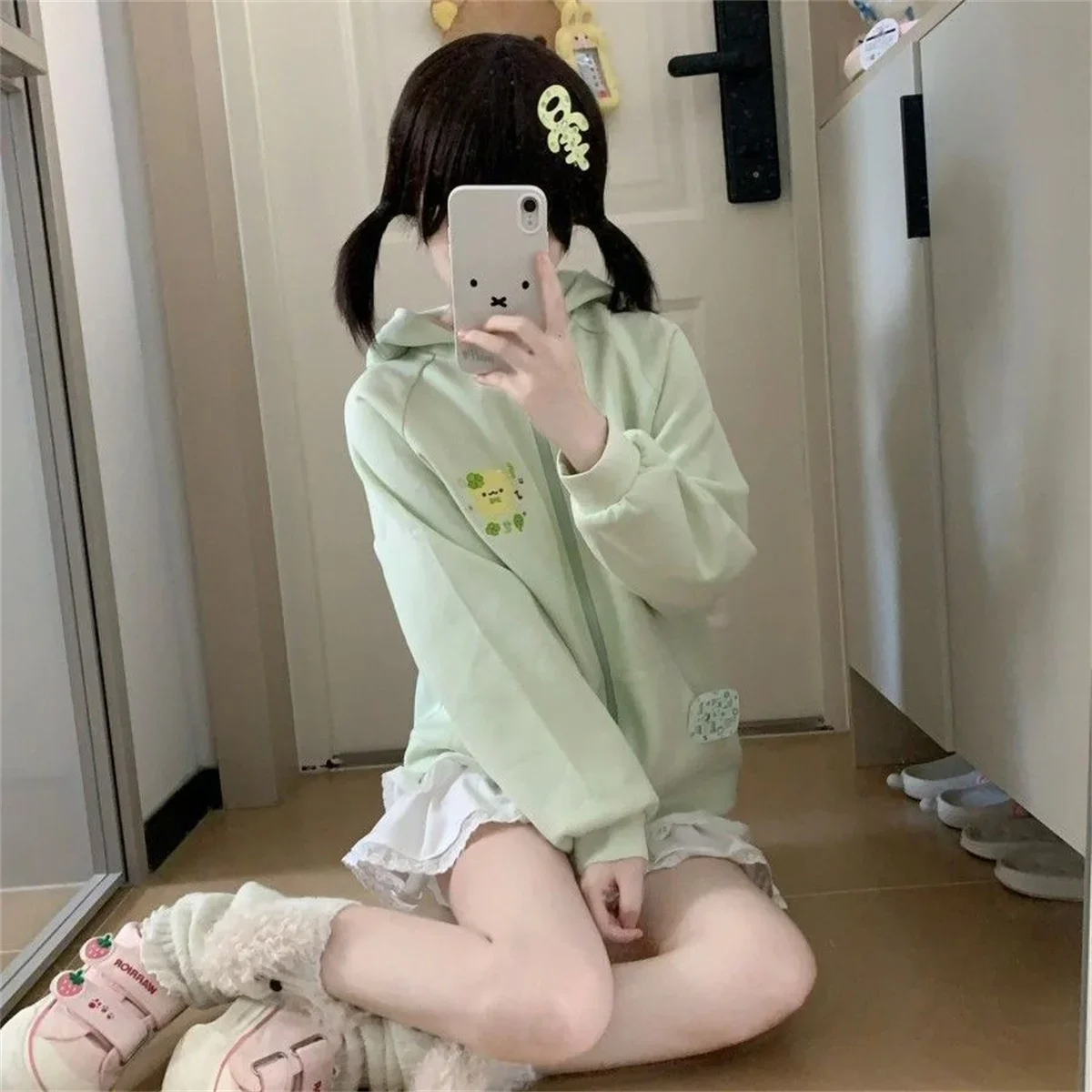 Women Clothing Anime Zip-up Hoodie Jackets Cat Embroidery Cute Outerwear Hooded Casual Fashion Sweatshirts Japanese Cute Tops - view 5