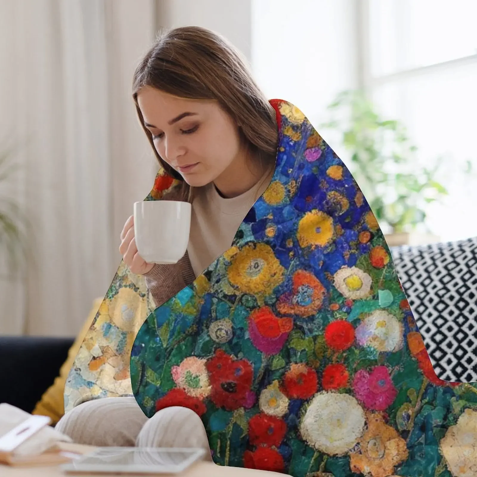 Gustav Klimt Flower Garden Throw Blanket Plush Fuzzy Cozy Blanket for Couch Sofa 3