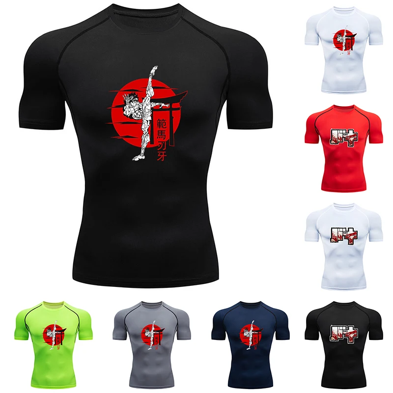 Camiseta de manga corta ajustada de Anime, ropa deportiva de secado rápido para entrenamiento, trotar y gimnasio