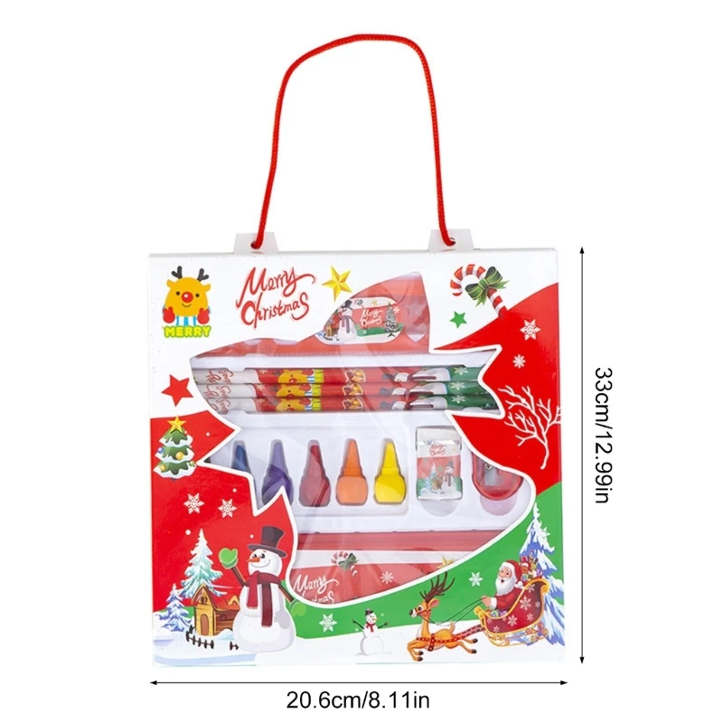 أقلام عيد الميلاد مع علبة أقلام وممحاة ومبراة ومسطرة للأطفال الأولاد والبنات