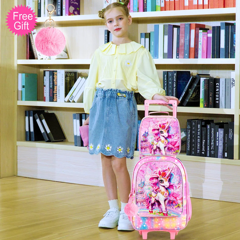 Rolling Backpack for Girls, Kids Roller School Bag with Wheels Toddler Wheeled Bookbag Elementary…