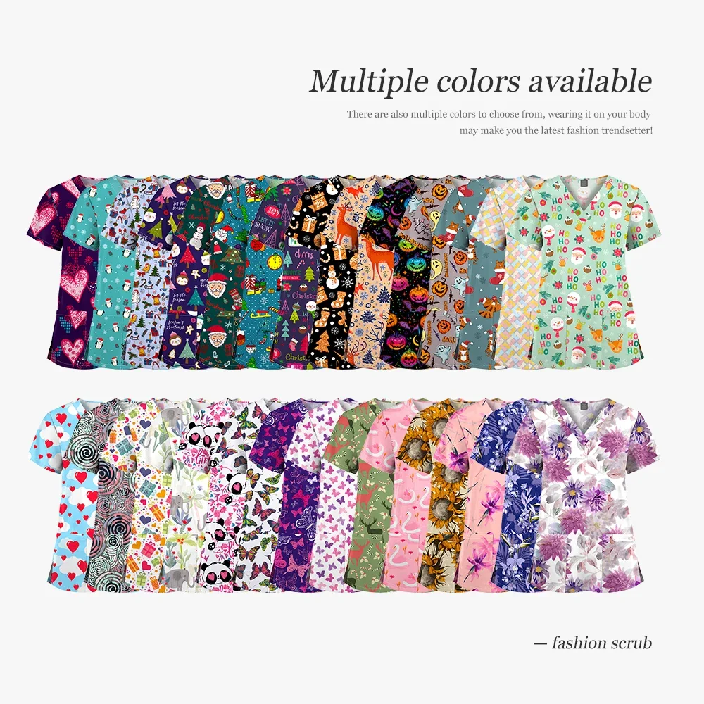 ชุดพยาบาลพิมพ์ลาย ระบายอากาศได้ดี น้ำหนักเบา เสื้อสครับสำหรับคลินิกสัตว์เลี้ยง ชุดยูนิฟอร์มสำหรับสัตวแพทย์ ผู้หญิง ผู้ชาย ลายการ์ตูนผีเสื้อ