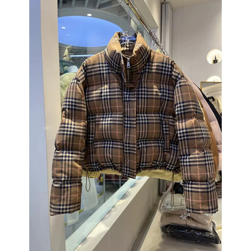 Women Stand Collar Short Outerwear Warm Cotton Coat Female 2024 Winter New Thick Fashion Plaid Jacket Loose Casual Parkas