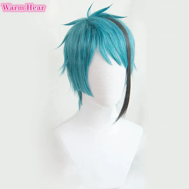 Spiel Floyd Jade Cosplay Floyd Leech Jade Leech Perücken Blaue Highlights Dunkelgraue hitzebeständige synthetische Perücken Halloween + Perückenkappe