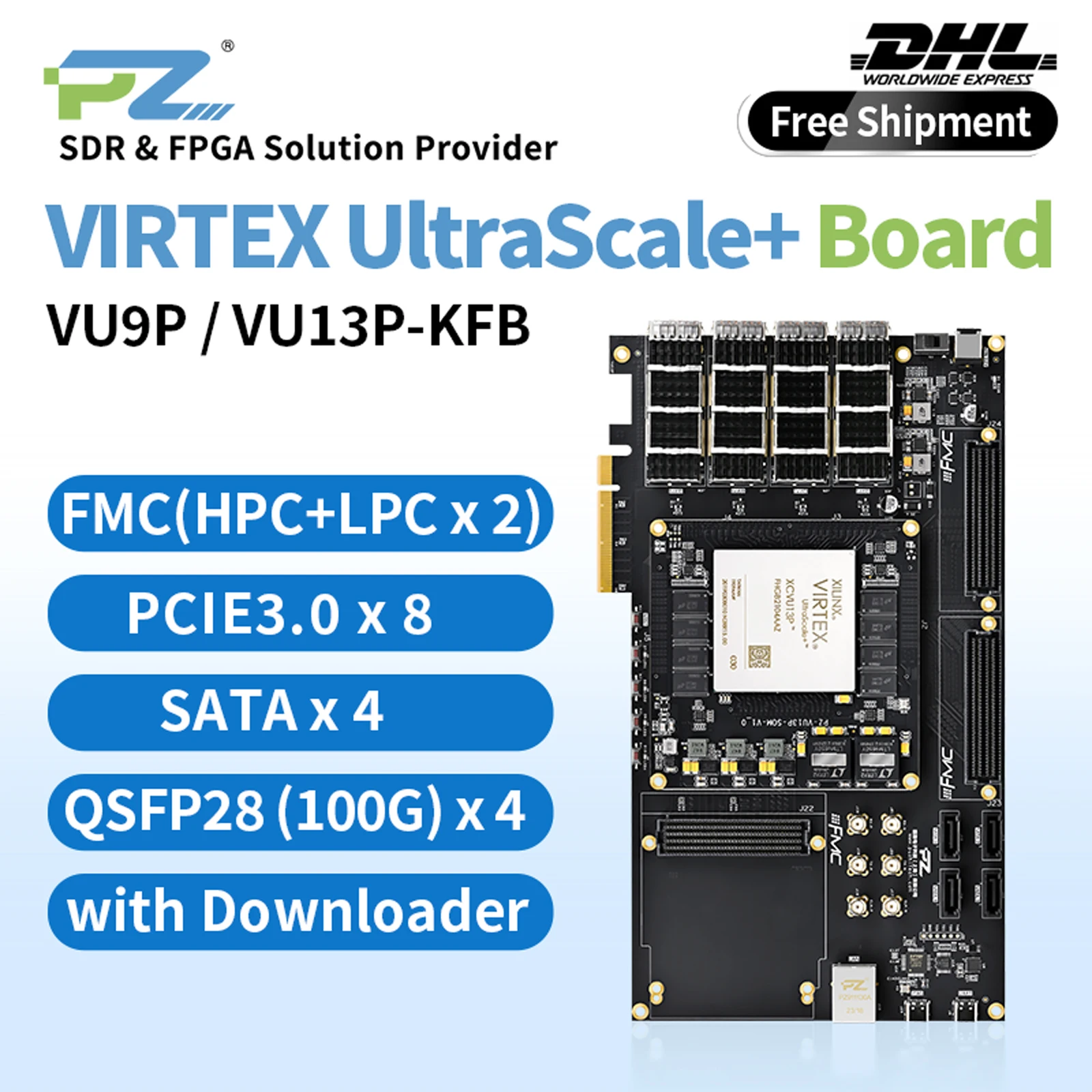 Puzhi VU9P VU13P FPGA Development Board Xilinx Virtex UltraScale+ XCVU9P XCVU13P FMC PCIE 100G QSFP28