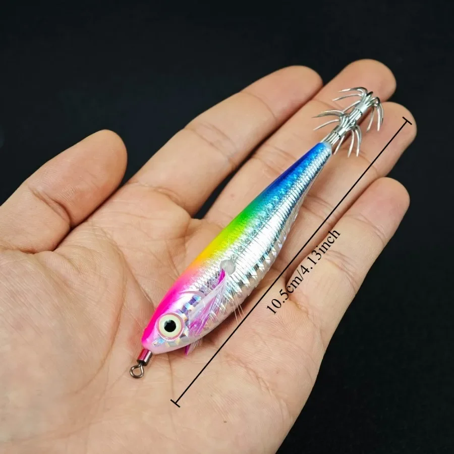 10-teiliges horizontales Egi-Tintenfisch-Jig-Set, 10,5 cm leuchtender UV-Simulations-Garnelenköder, Meeresangelzubehör für Oktopus, Tintenfisch und große Tintenfische – Detail 2