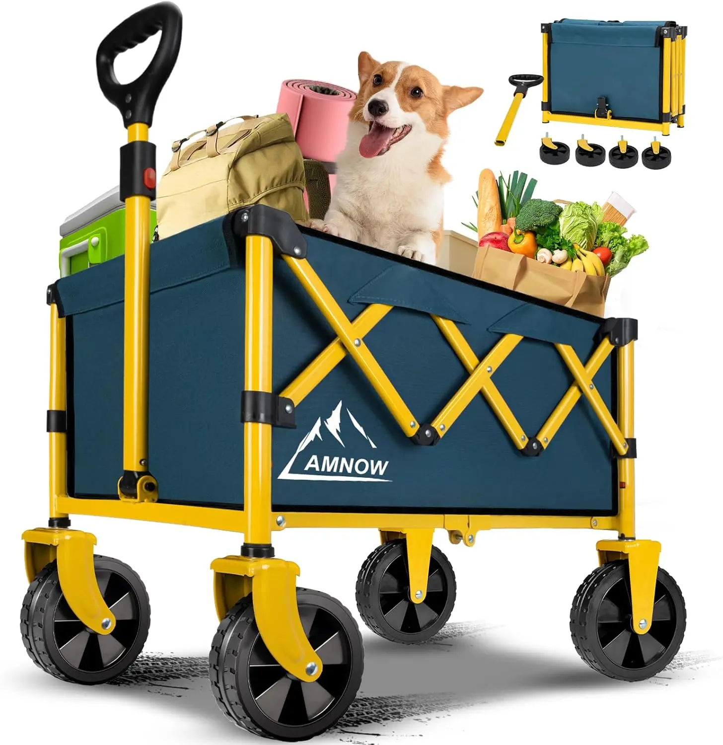 

Collapsible Wagon Cart with Wheels Foldable, Folding Wagons Carts with Silent Universal Wheels, Large Grocery Cart On Wheels, He