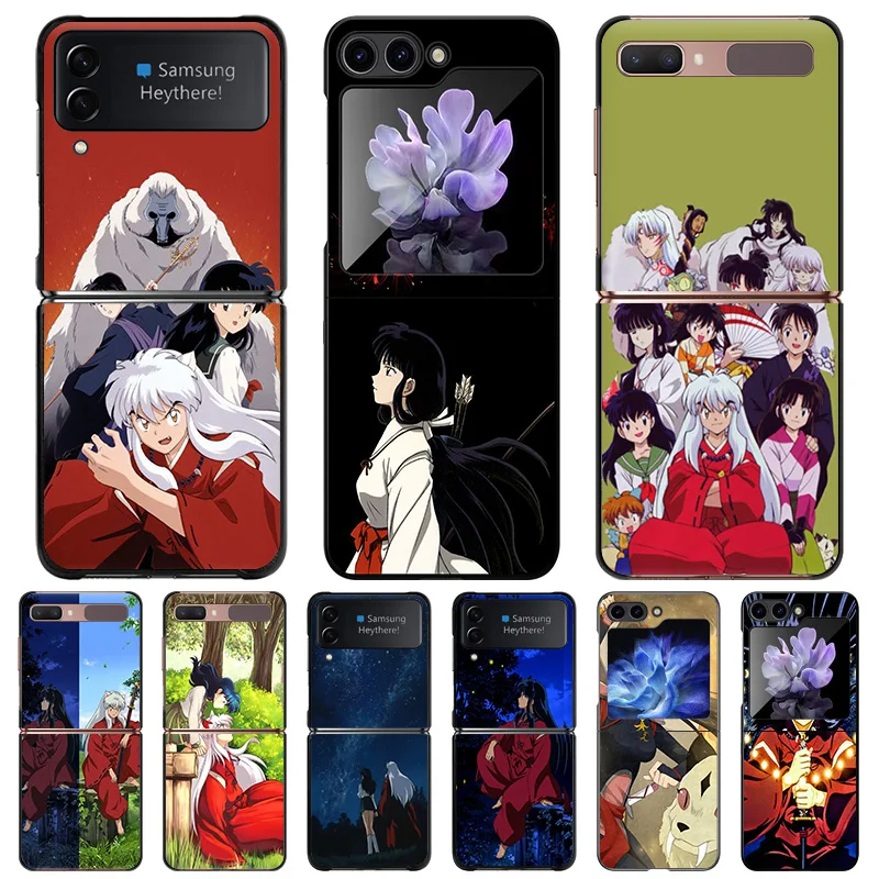 Anti-Drop Black Hard Phone Case For Samsung Galaxy Z Flip6 Flip5 5G Flip4 zflip 6 5 4 3 Cartoon Inuyasha Sesshomaru Shell Cover