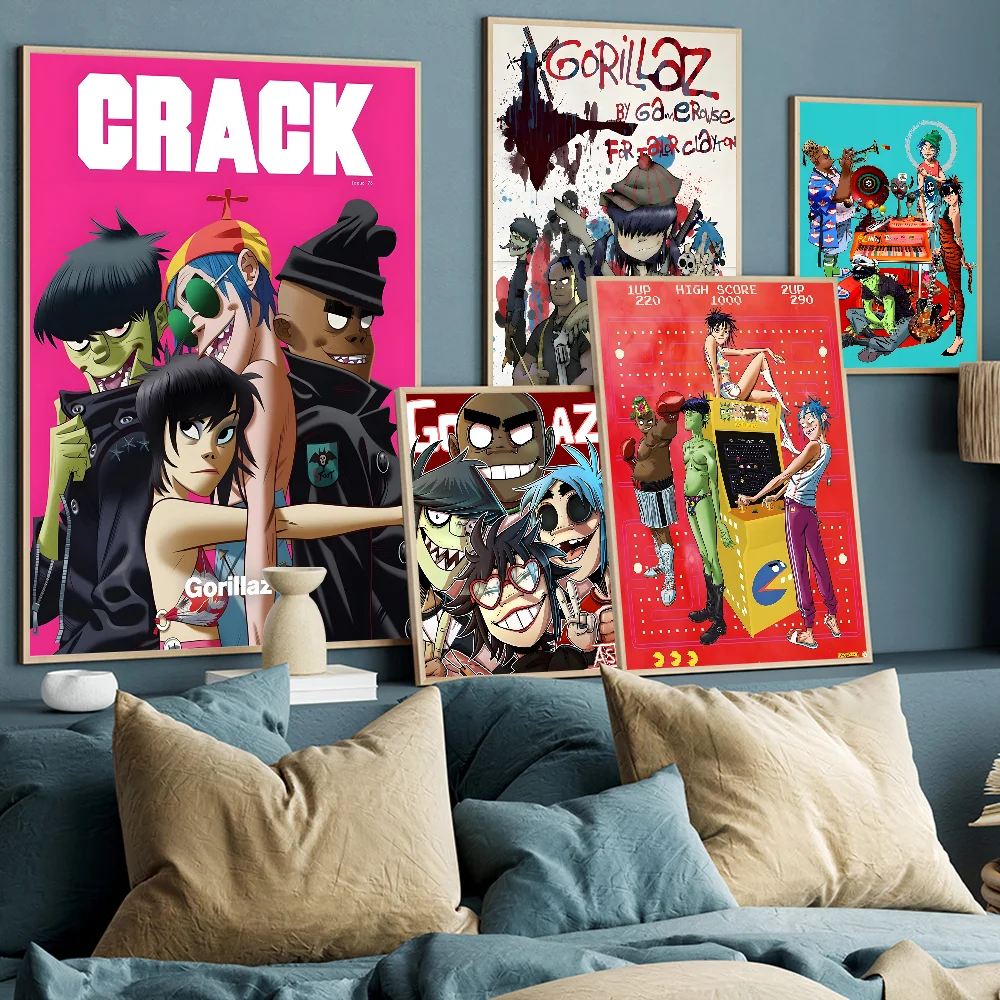 

Retro Music G-GorillazS Self-adhesive Art Poster HD Quality Wall Art Retro Posters For Home Home Decor