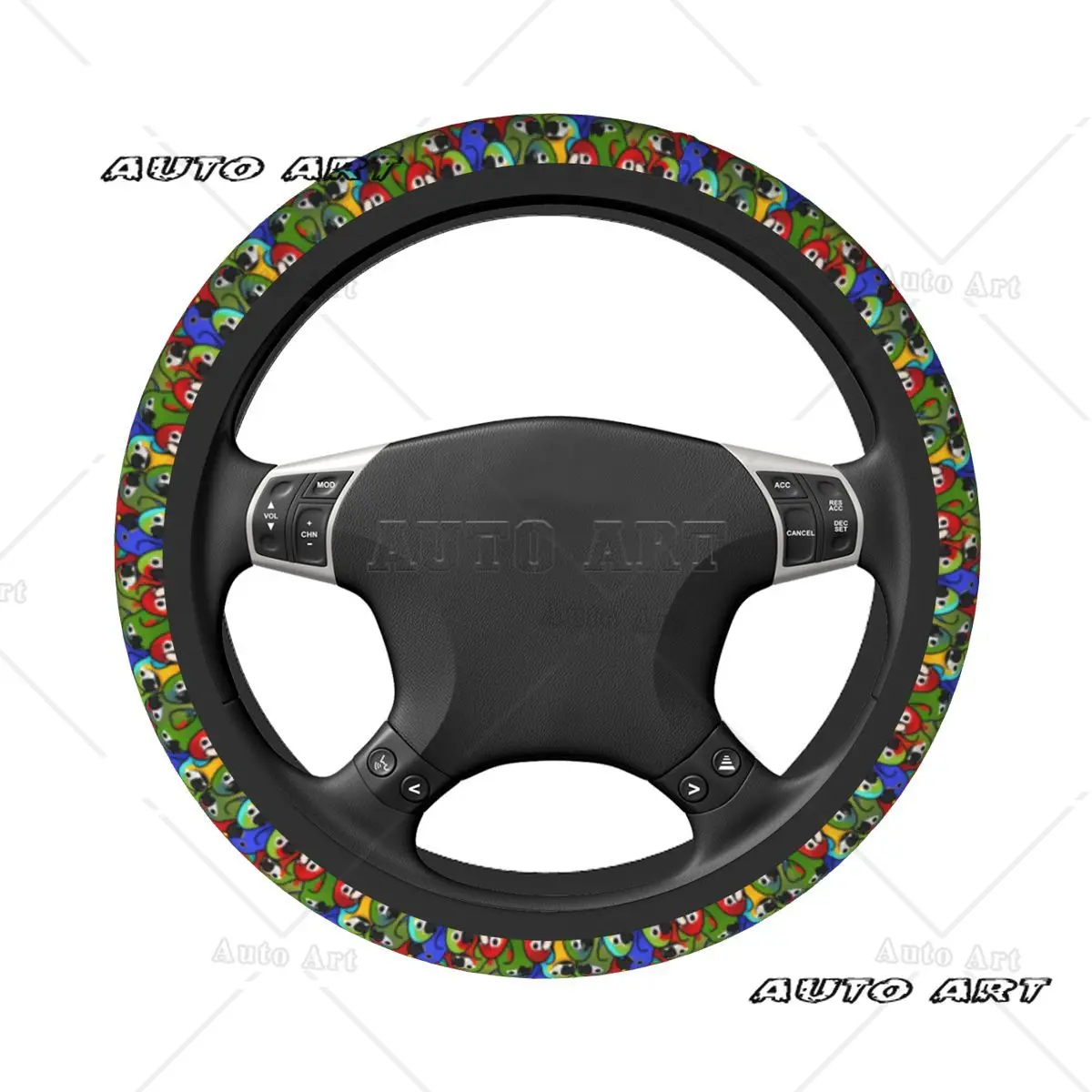 Macaw Bird Pattern Car Steering Wheel Cover 38cm Elastic Parrots Cockatiel Animal Colorful Car-styling Interior Accessories