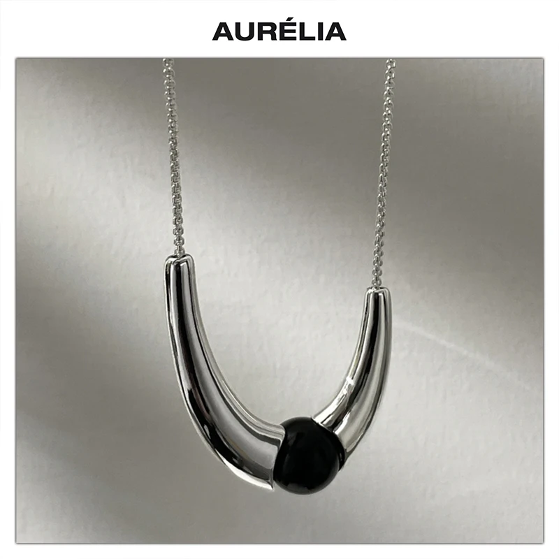 

Fashion Copper Plated Platinum Black Agate Necklace Woman Unique Design Trendy Jewelry Accessories
