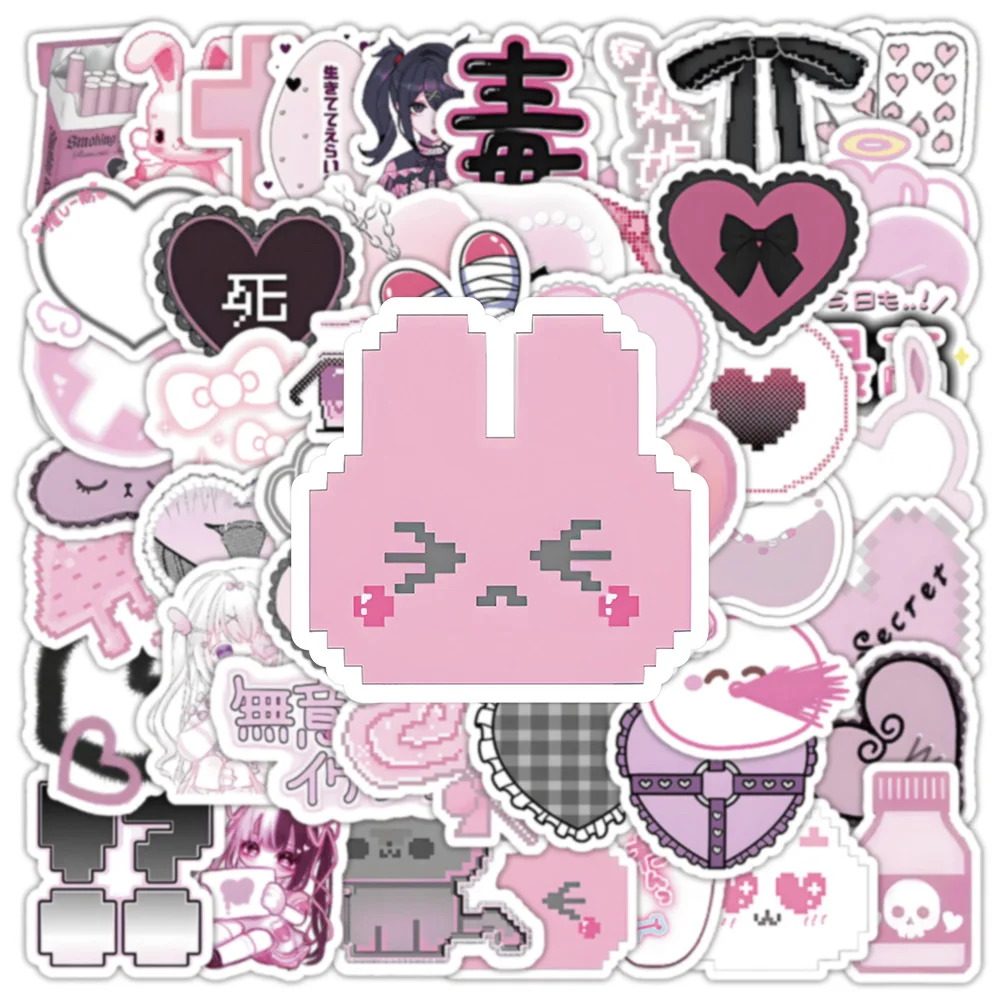 10/30/50/100PCS Pink Cute Goth Style Cartoon Stickers Suitcase Scrapbooking Laptop Stationery Toy Sticker