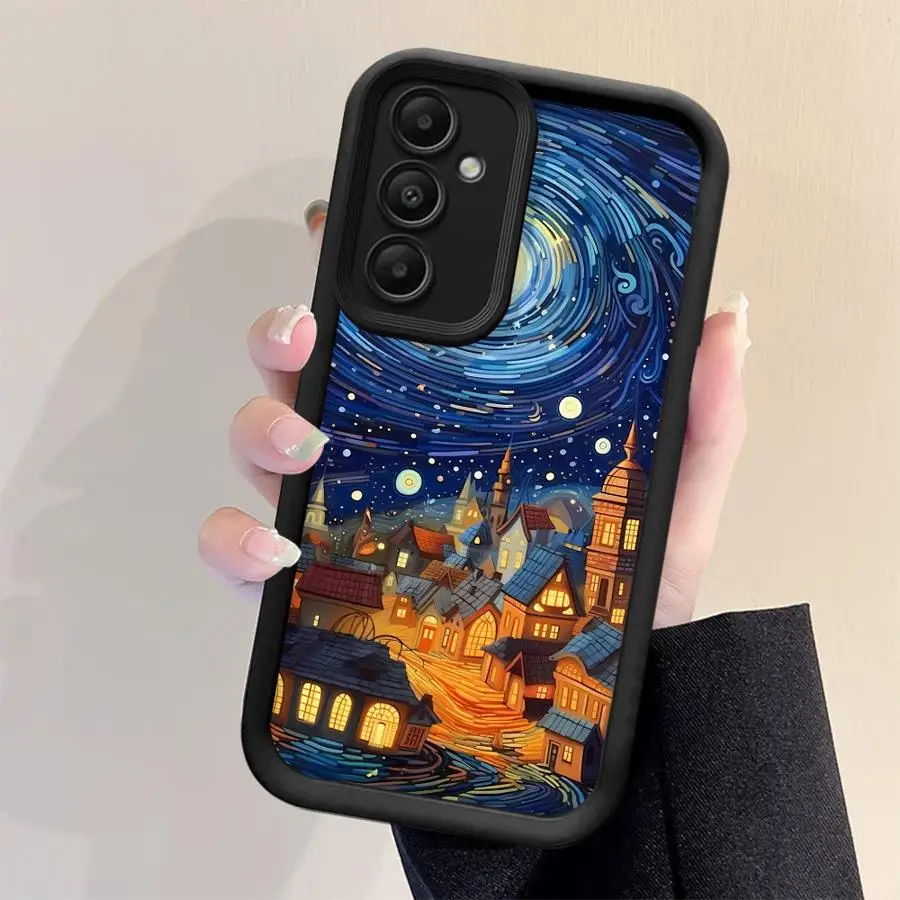 حافظة لهاتف سامسونج جالاكسي A36 A56 A14 A34 A32 A26 A24 A16 A23 A33 غلاف ناعم A13 A12 A22 فان جوخ السماء المرصعة بالنجوم