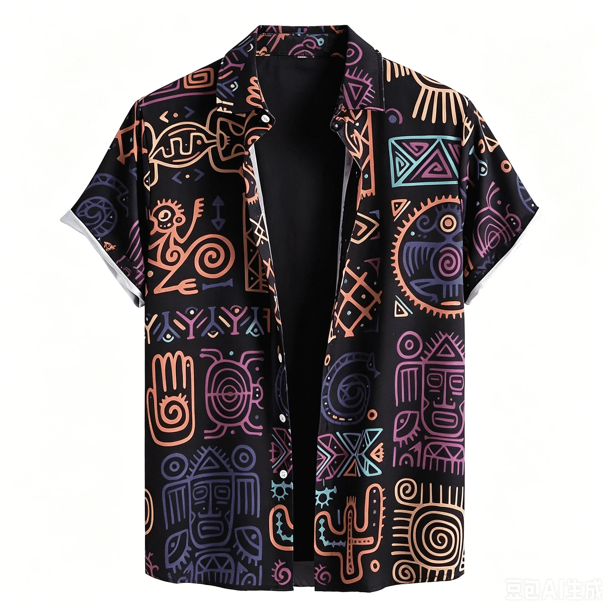 Retro-Primitiver Tribal-Totem-Hawaiihemd im südamerikanischen, afrikanischen und insulanischen Multi-Stil – Unkonventionelles, einzigartiges Sommer-Loose-Top – Detail 4