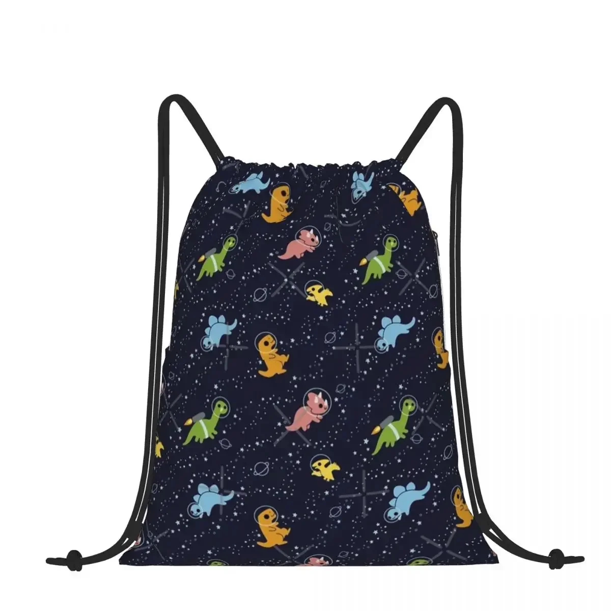 

Drawstring Backpack Dinosaurs In Space Pattern Shoulder Bag Zipper Pocket Sports & Travel Hikes Portables Bag