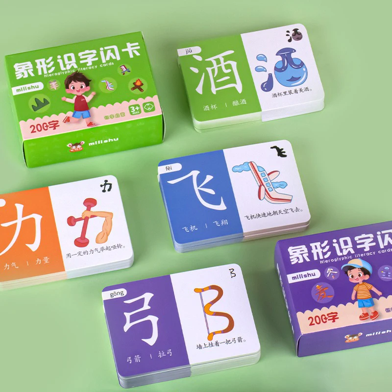 

3-6 Year Early Education Chinese Character 100 Cards Pictographic Literacy Card Recognition Pinyin Card Hanzi Learning Book