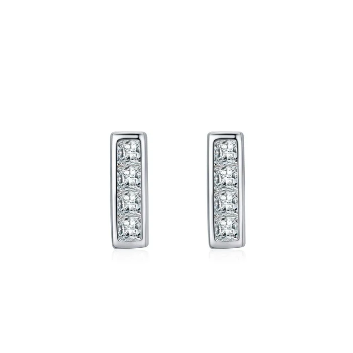 

S925 Sterling Silver Radiant Cut Trendy Geometric Elegant Luxurious Wedding Party Gift Studs Earrings