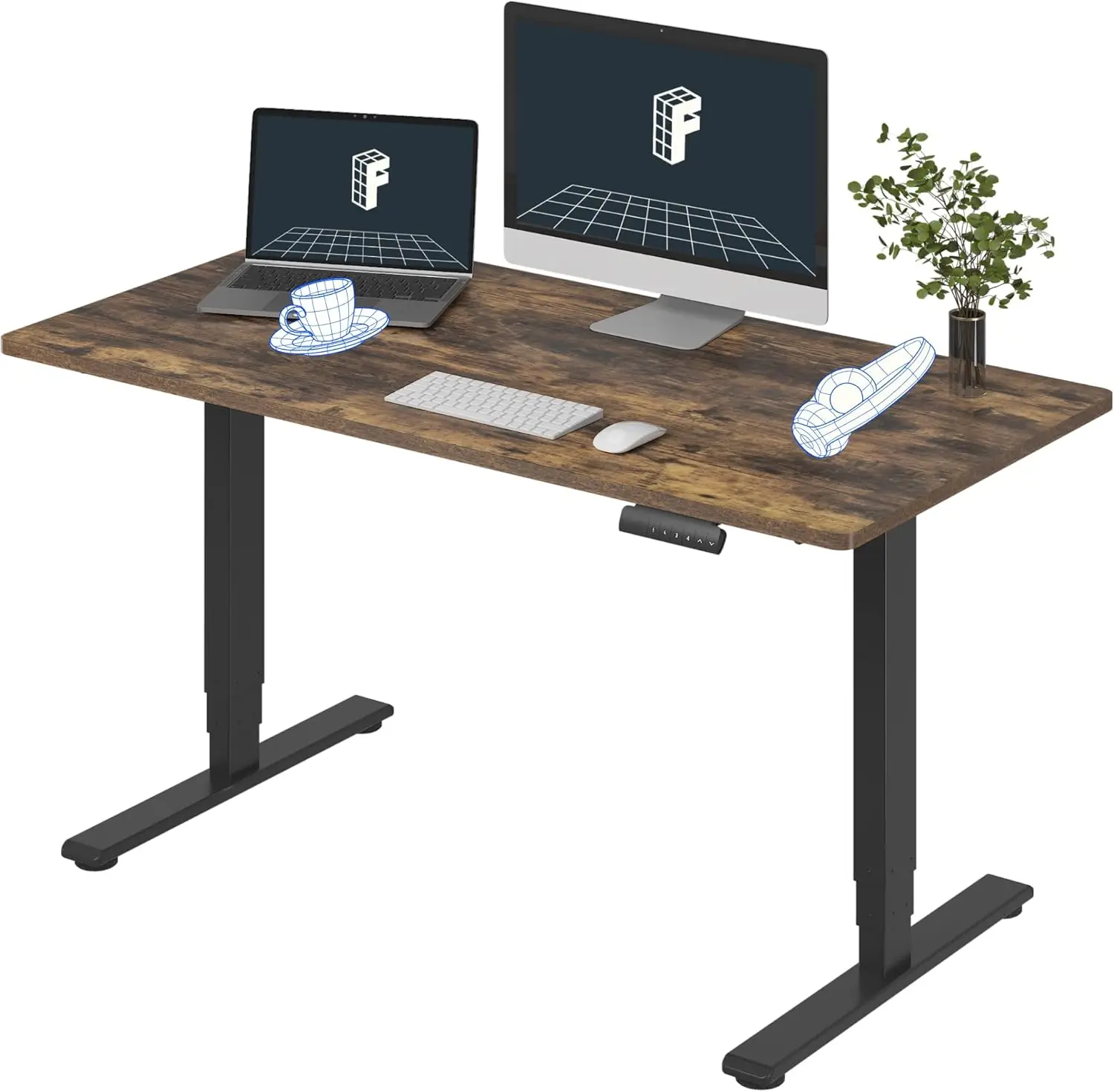 

E6 3-Stage Dual Motor Electric Standing Desk 55 x 28 Sit Stand Up Desk, Holds 220 lbs, Adjustable Height w/Memory Presets, One-