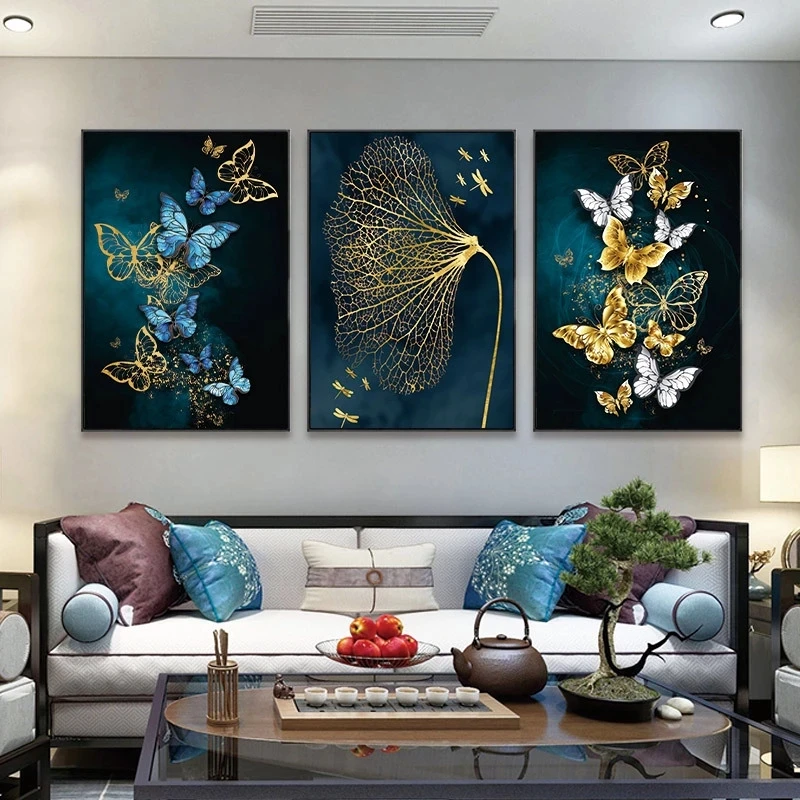 

3pcs/set Unframed Poster Home Decor Canvas Printing Butterfly Leaf Flower Wall Art Painting For Living Room Bedroom Background