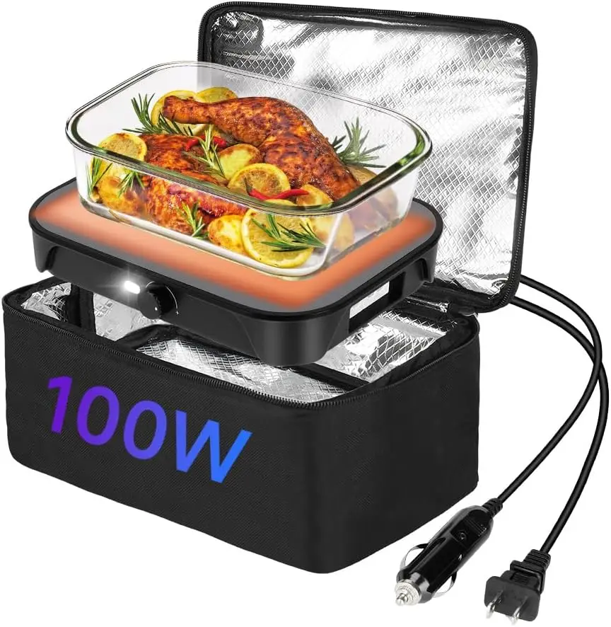 

Protable Oven Adjustable Food Warmer 100W, 12V/24V/110V Electric Lunch Box for Adults,Personal Microwave for Reheating