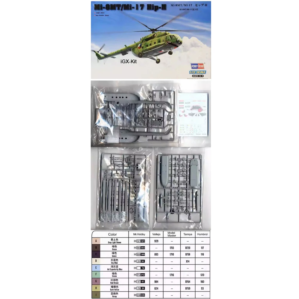 

HobbyBoss 87208 1/72 Scale Russian MI-8MT-Mi-17 Hip-H Helicopter Plane Fighter Military Gift Plastic Assembly Model Building Kit