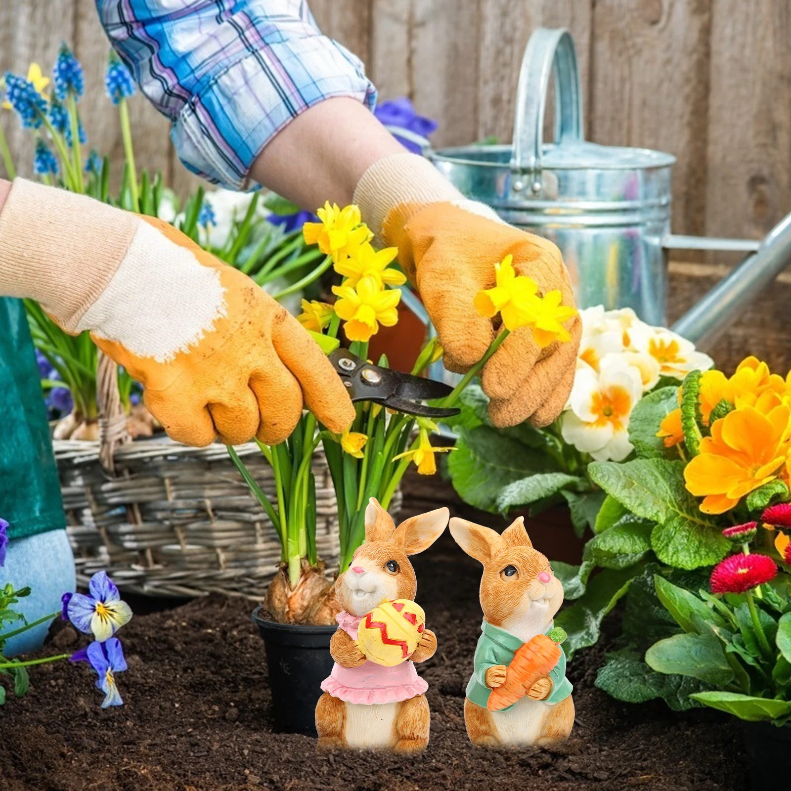 

2Pcs Bunny Sculpture Garden Rabbit Statue Resin Easter Decoration Outdoor Yard Decor Garden Rabbit Statue Yard Bunny Figurine