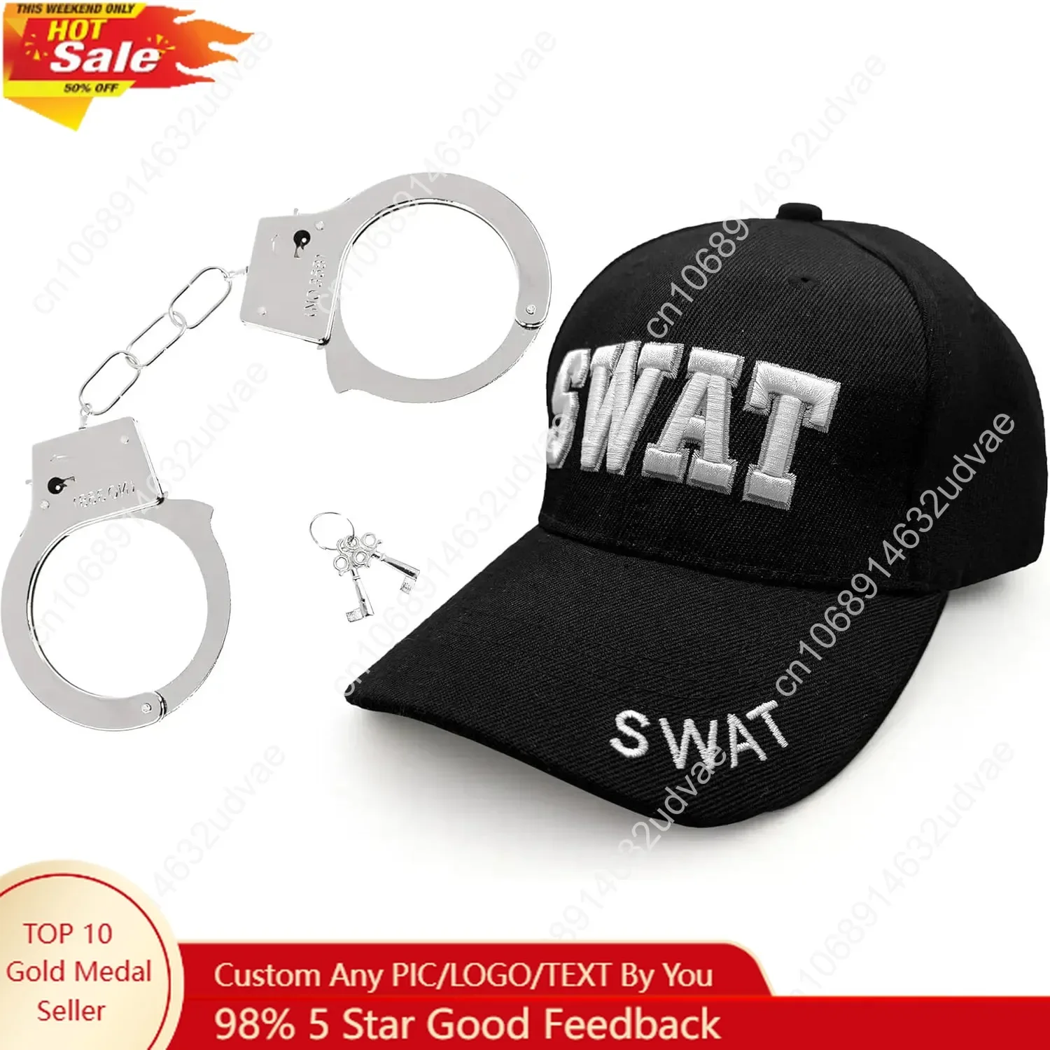 

Law Enforcement Baseball Cap & Metal Handcuffs for Costumes, Parties, Events
