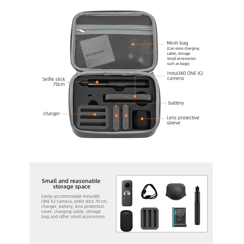 Storage Bag For Insta360 ONE X2 Panoramic Camera Handbag Portable Waterproof Carrying Case Box For Insta360 ONE X2