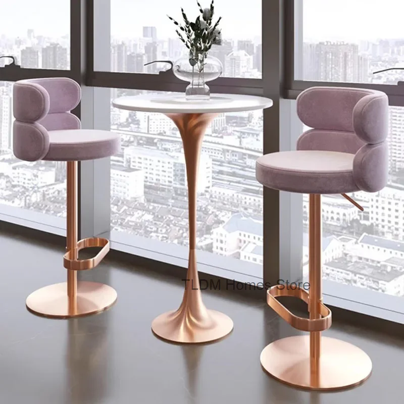 Luxury Velvet Bar Stool Modern Design Gold Recreational High Quality Party Chairs Round Stylish Taburetes De Bar Furniture