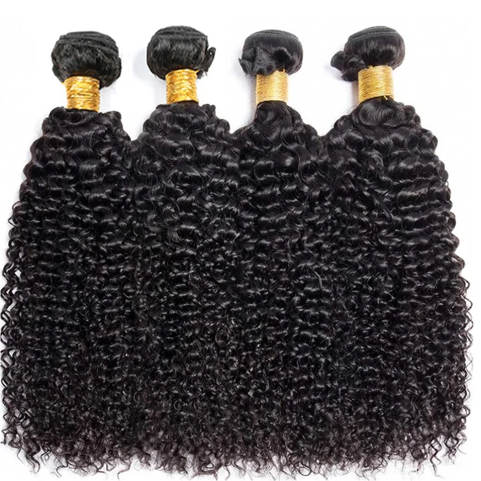 Extensiones de cabello humano rizado para mujeres negras, mechones de pelo virgen peruano con Frontal, tejido 100%, Color Natural, 12A, 3 uds.