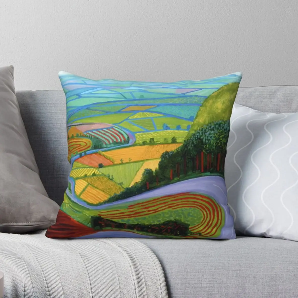 David Hockney Garrowby Hill Square Pillowcase Polyester Linen Velvet Pattern Zip Decorative Pillow Case Room Cushion Cover 18