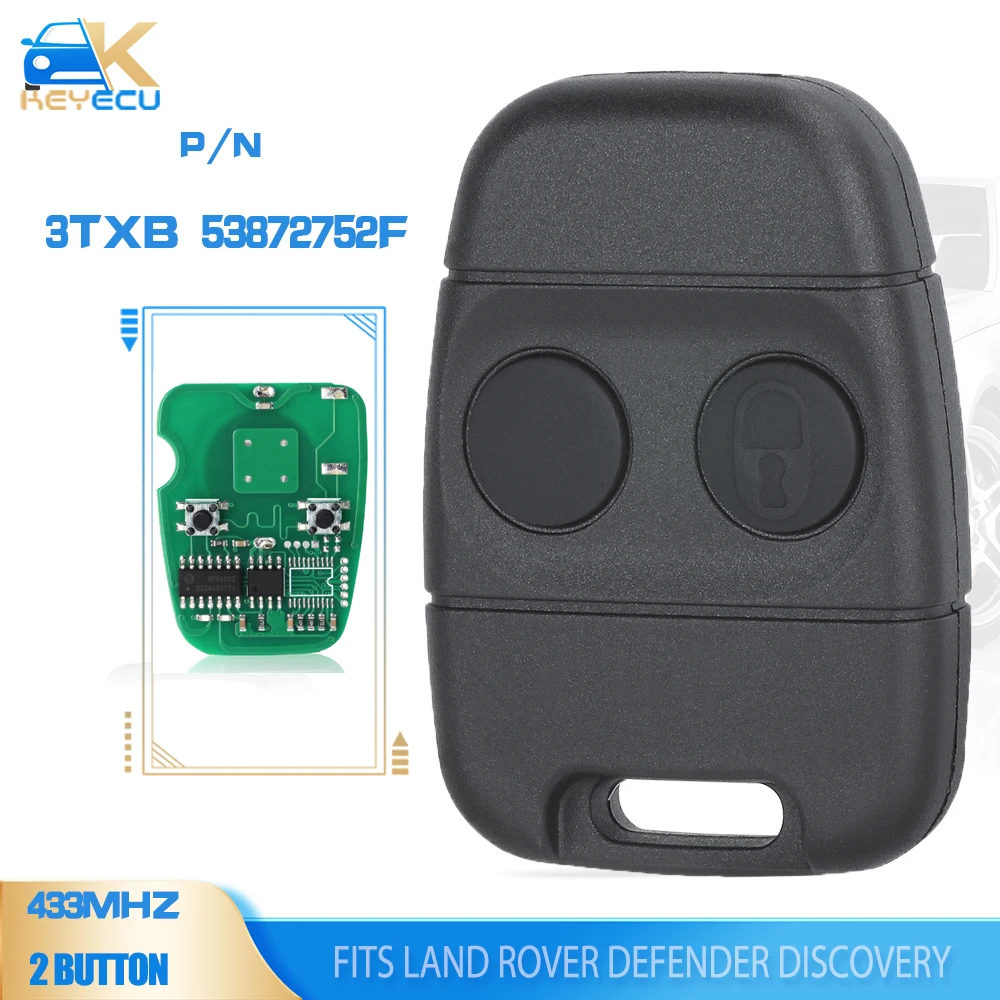 KEYECU P/N: 3TXB 53872752F Remote Key 433MHz 2 Button for Land Rover Defender Discovery Freelander MG for NIssan