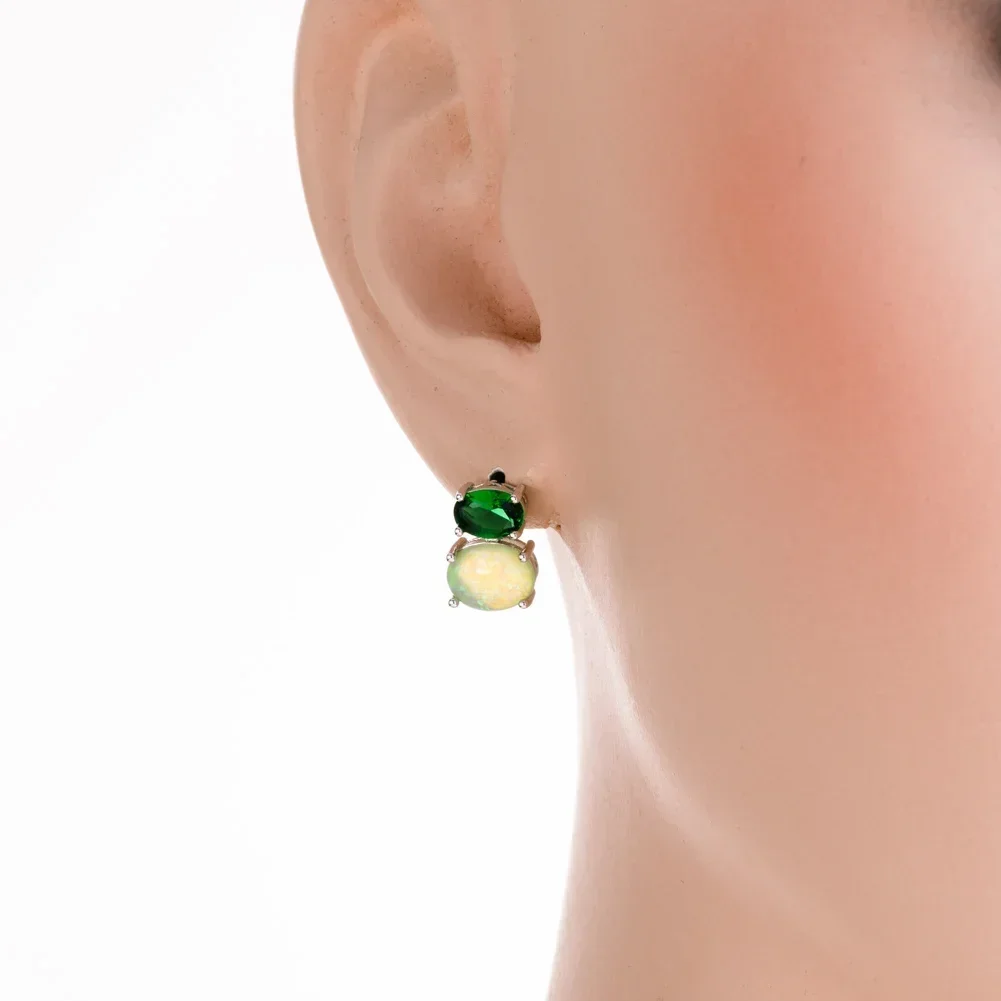 KONGMOON 5x7 الأخضر تشيكوسلوفاكيا 7x9 البيضاوي الكيوي الأخضر النار أوبال كابوشون مجوهرات للنساء ثقب وأقراط