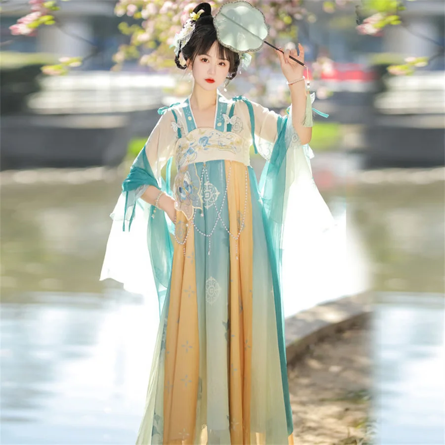 Robe nationale chinoise Hanfu pour femmes, ensemble de danse cosplay, olympiques de cosplay dégradés, vêtements traditionnels, robes de princesse unies pour filles