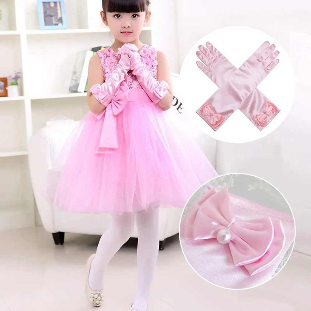Gants de spectacle de danse de princesse pour enfants, mitaines à doigts complets, accessoires de jupe de princesse, gants longs pour enfants