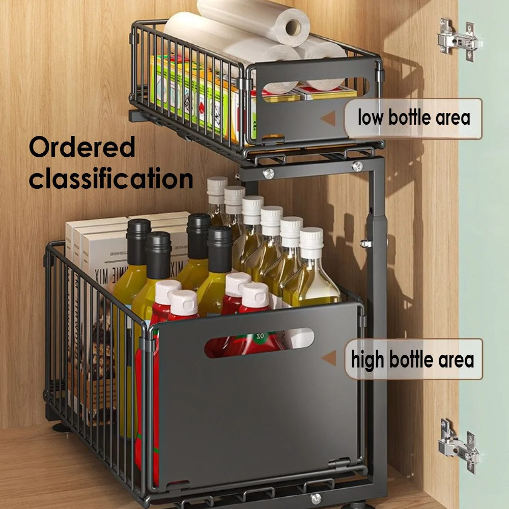 

Under-Sink Pull-Out Organizer - 2-Tier Sliding Shelf for Kitchen Storage | Cabinet Space-Saving Solution