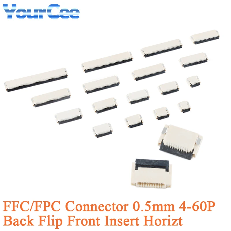 10 Peças Conector FFC/FPC Soquete de Cabo Plano Adaptador 0.5MM 4/6/8/10/12/14/16-30/32/40/50/60 Pinos Inserção Frontal Horizontal com Abertura Traseira