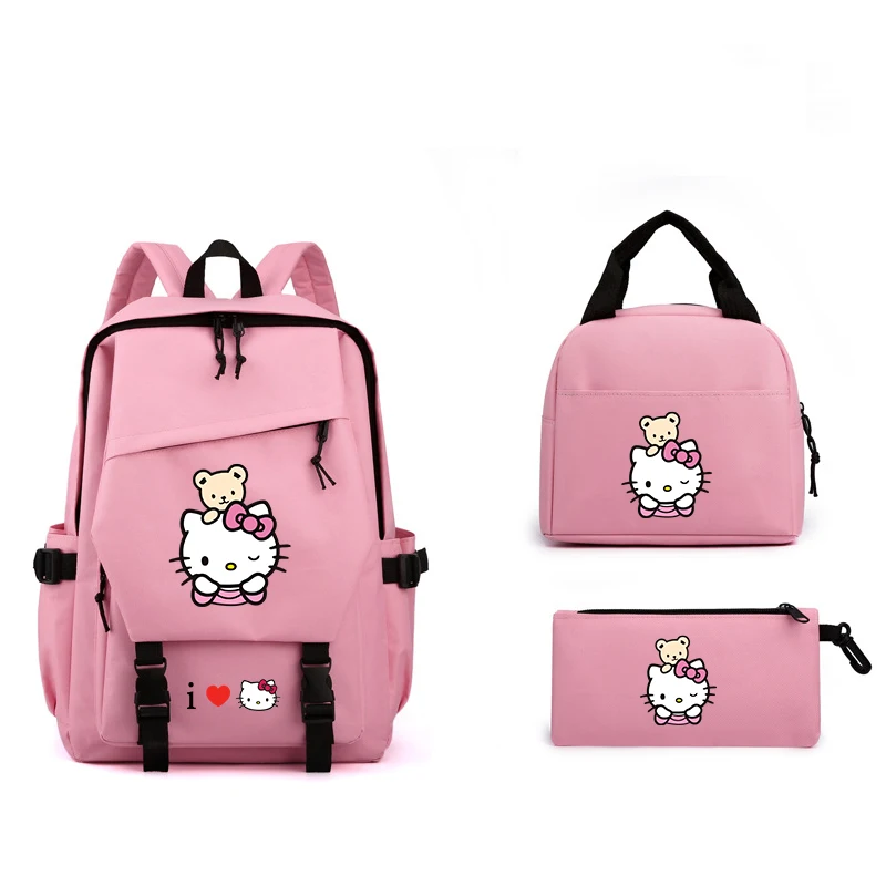 

Sanrio Hello Kitty Printed Backpacks 3pcs Set Boys Girls School Schoolbag Mochila Lunch Bags Cartoon Student Kids Bookbag