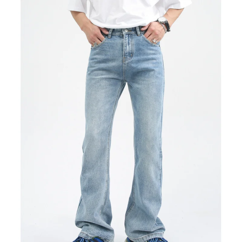 QICHE Men Korean‑Style Washed Denim Pants Loose Micro‑Flare Wide‑Leg Straight‑Leg Multi‑Color Ins Trend Slim Look Casual Trouser