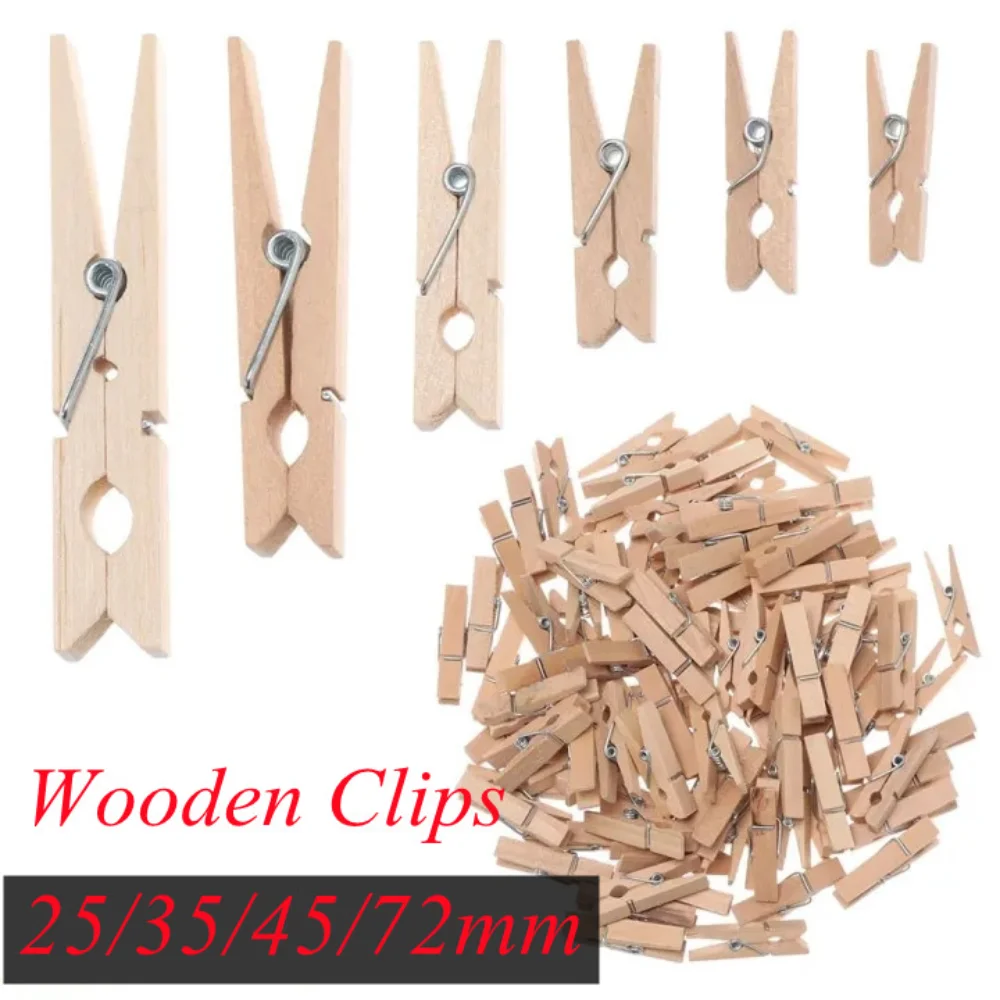 100pc Natural Wooden Clips Clothespins Decorative Photos Papers for Memo Office Clothespin Clothes Pegs School Toy 25/35/45/72mm