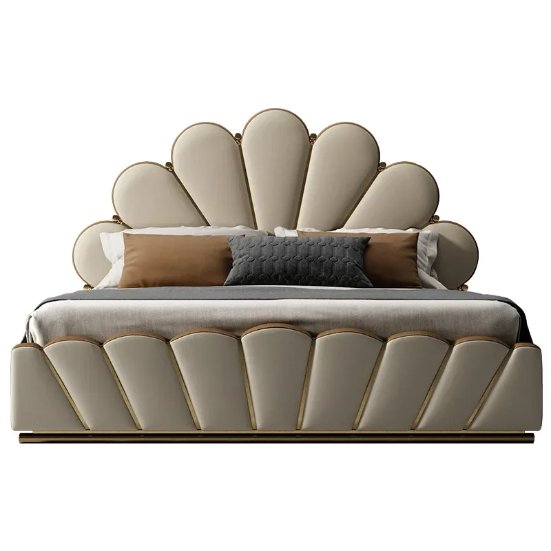 

Italian minimalist bed large apartment light luxury leather double bed villa master bedroom modern high-end luxury design