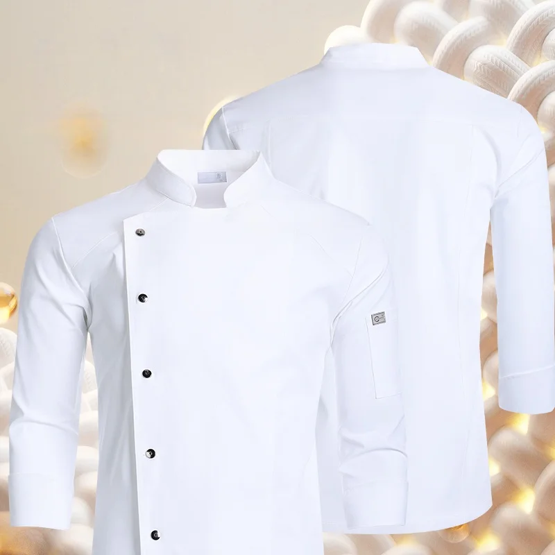 Nueva Chaqueta de Chef Blanca de Manga Larga, Uniforme de Cocina, Abrigo de Cocinero, Camisa de Chef, Delantal, Ropa de Trabajo para Panadero, Camarero, Restaurante, Hotel