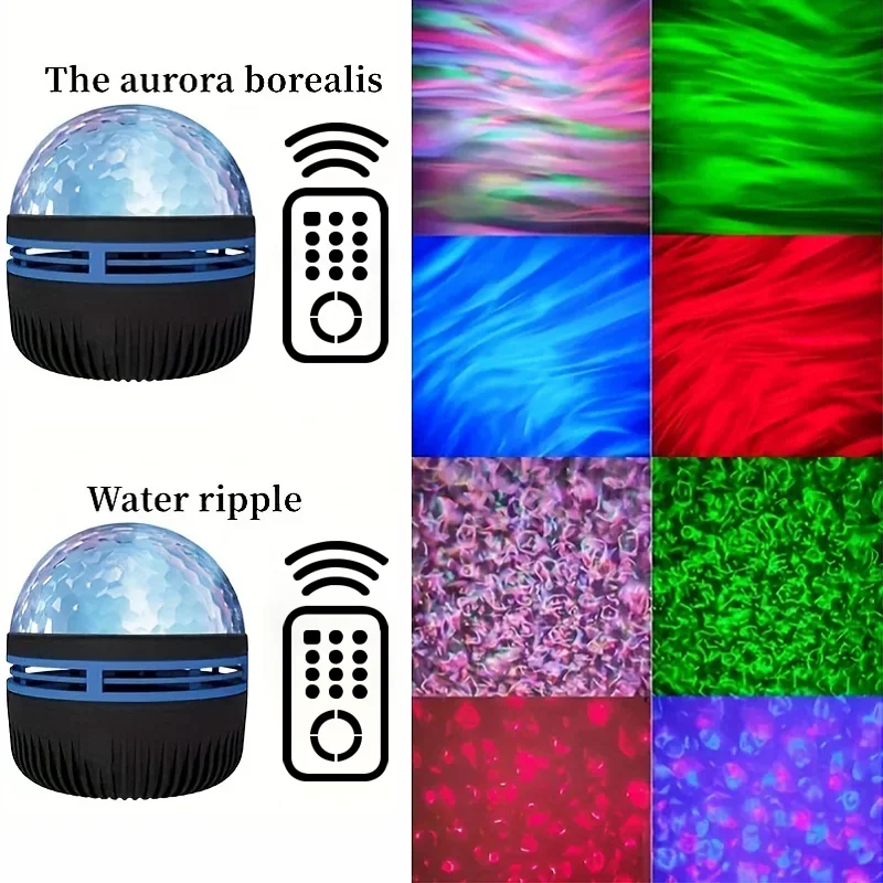 Northern Galaxy Light LED Water Pattern Starry Sky Light Remote Control Aurora Projection Light USB Plug-in Magic Ball Stage KTV